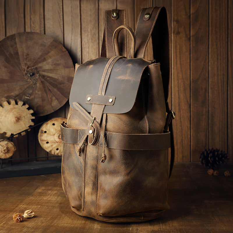 Handmade Leisure Vintage Leather Backpacks-Leather Backpack-Dark Brown-Big-Free Shipping Leatheretro