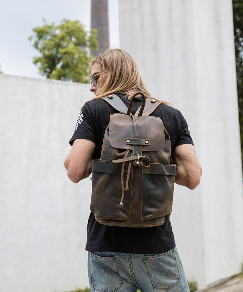 Handmade Leisure Vintage Leather Backpacks-Leather Backpack-Dark Brown-Big-Free Shipping Leatheretro