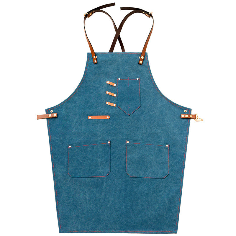 Heavy Duty Demin Apron Work Aprons for Workman P240-Canvas Aprons-Blue-Cross-Free Shipping Leatheretro
