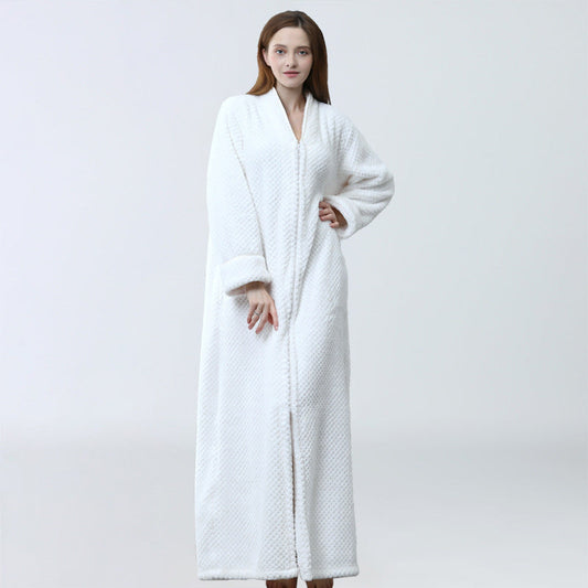 Cozy Fleece Women Sleepwear Gowns-Nightgowns-White-M-Free Shipping Leatheretro
