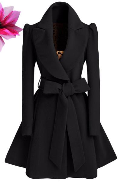 Women Slim Waist Overcoat with Belt-Outerwear-Black-S-Free Shipping Leatheretro