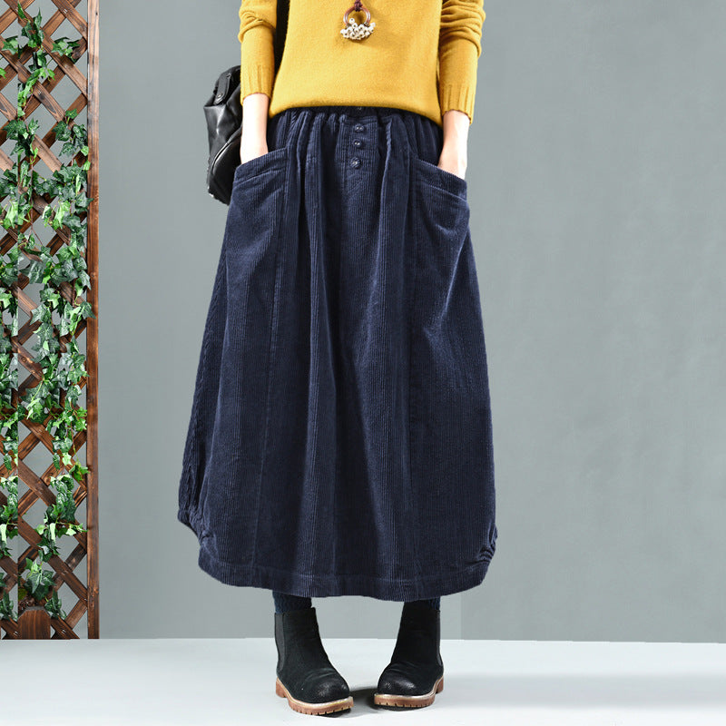 Vintage Corduroy Fall/Winter Skirts for Women-Skirts-Navy Blue-One Size-Free Shipping Leatheretro