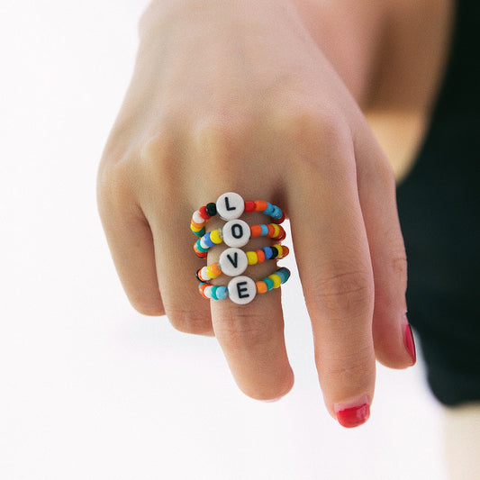 Ethnic Colorful Letter LOVE Beads Design Rings Set-Rings-Colorful-Free Shipping Leatheretro
