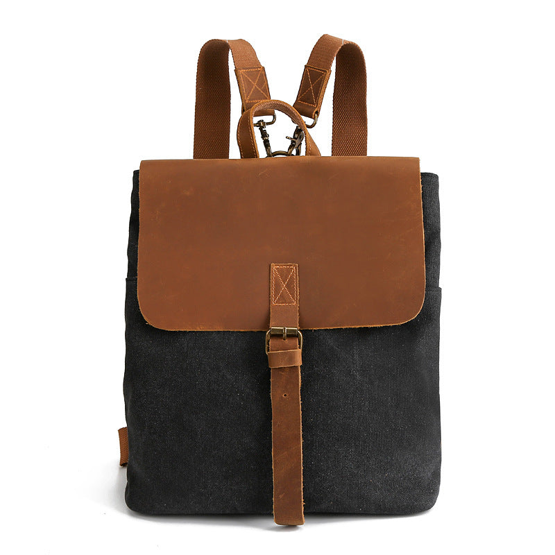 Vintage Leather Canvas Backpack for Women-Backpacks-Black-Free Shipping Leatheretro