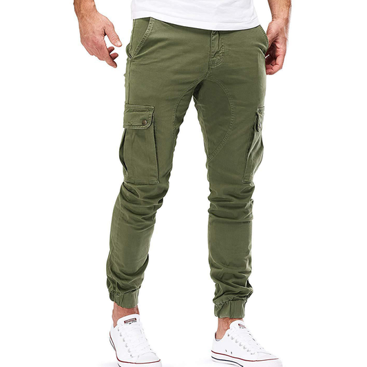 Casual Men Pocket Long Pants-Men Pants-Khaki-M-Free Shipping Leatheretro