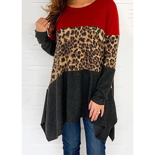 Women Round Neck Leopard Long Sleeves Sweaters-Sweaters-Yellow-S-Free Shipping Leatheretro