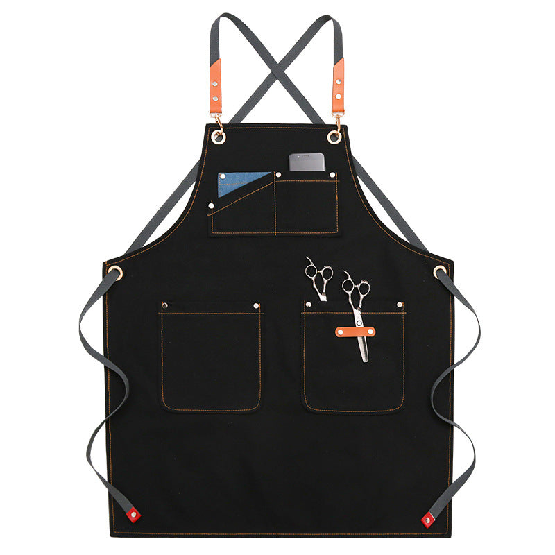 Waxed Waterproof Canvas Aprons with Pockets 1936-Arpons-Black-Free Shipping Leatheretro