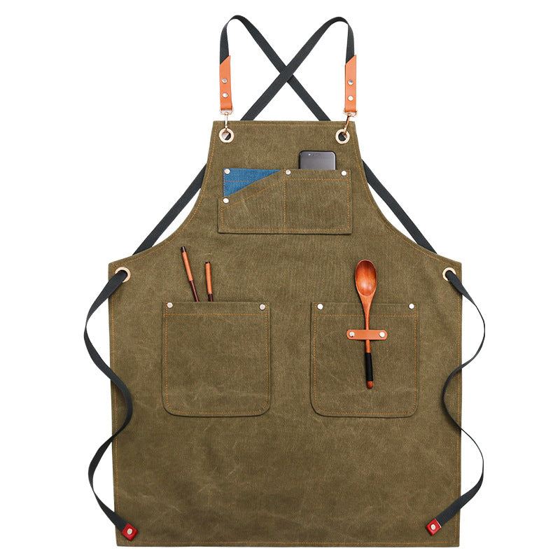 Waxed Waterproof Canvas Aprons with Pockets 1936-Arpons-Green-Free Shipping Leatheretro