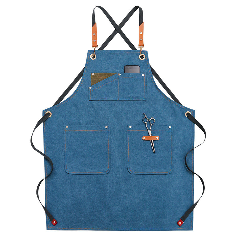 Waxed Waterproof Canvas Aprons with Pockets 1936-Arpons-Light Blue-Free Shipping Leatheretro