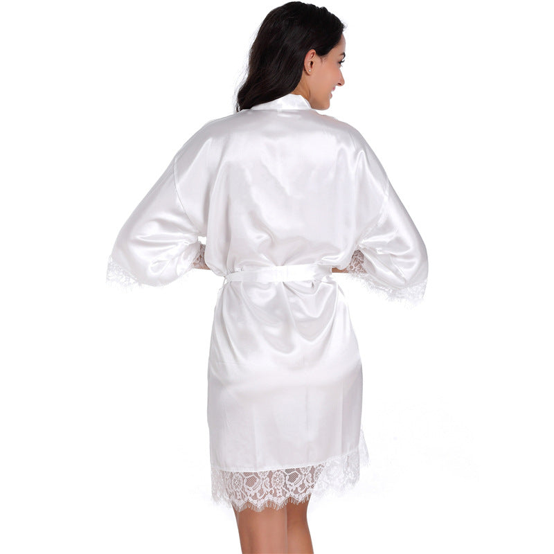 Summer Sexy Women Lace Strim Morning Gown-Sleepwear & Loungewear-White-S-Free Shipping Leatheretro