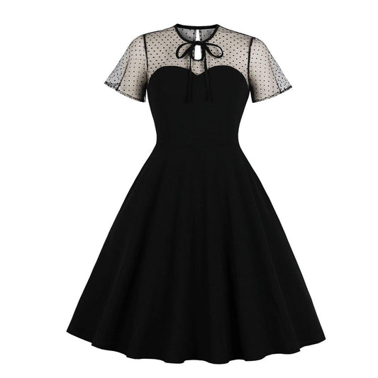 Retro Women Short Sleeves Dreses-Vintage Dresses-Black-S-Free Shipping Leatheretro