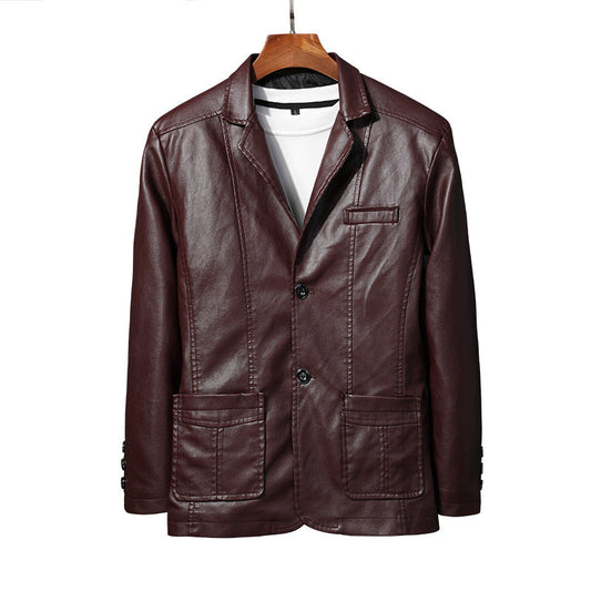 Casual Men's PU Jacket Overcoat-Shirts & Tops-Black-M-Free Shipping Leatheretro