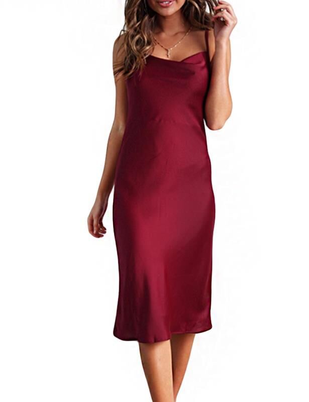 Sexy Satin Halter Home Wear Dresses-Dresses-Wine Red-S-Free Shipping Leatheretro
