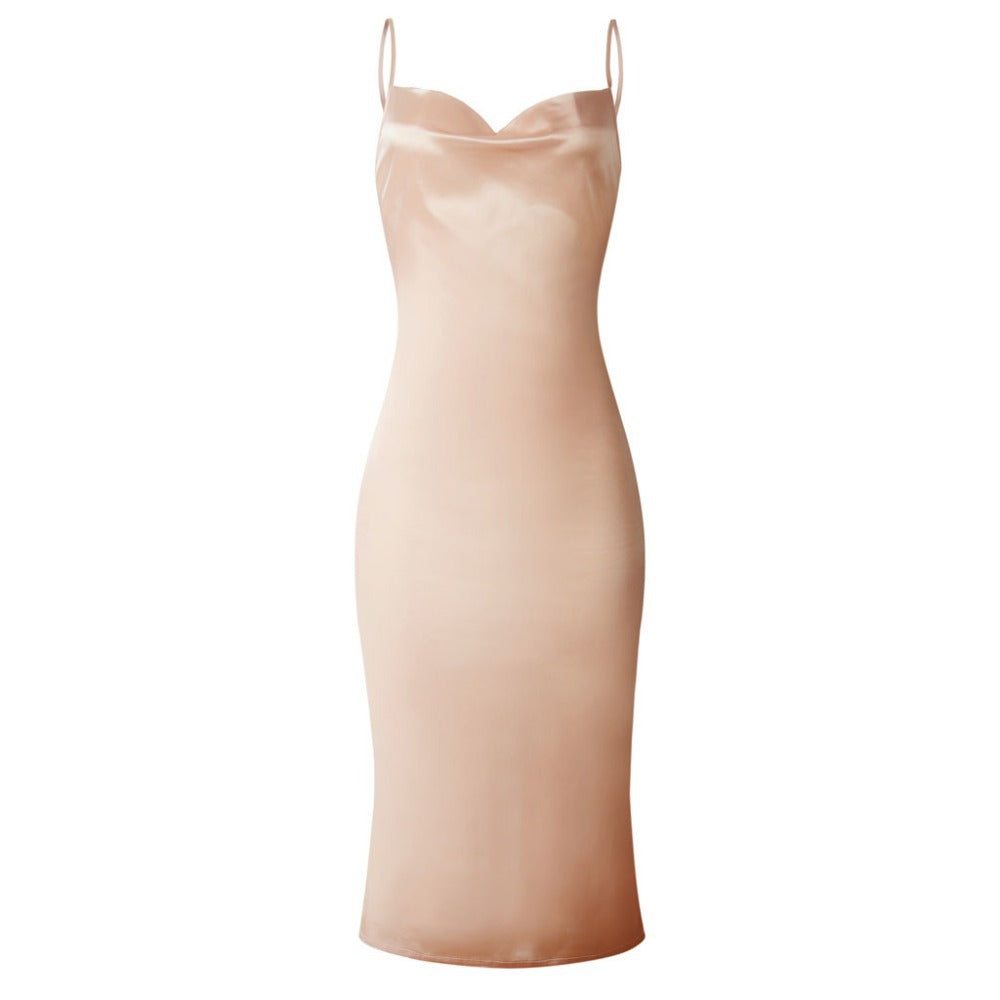 Sexy Satin Halter Home Wear Dresses-Dresses-Gold-S-Free Shipping Leatheretro