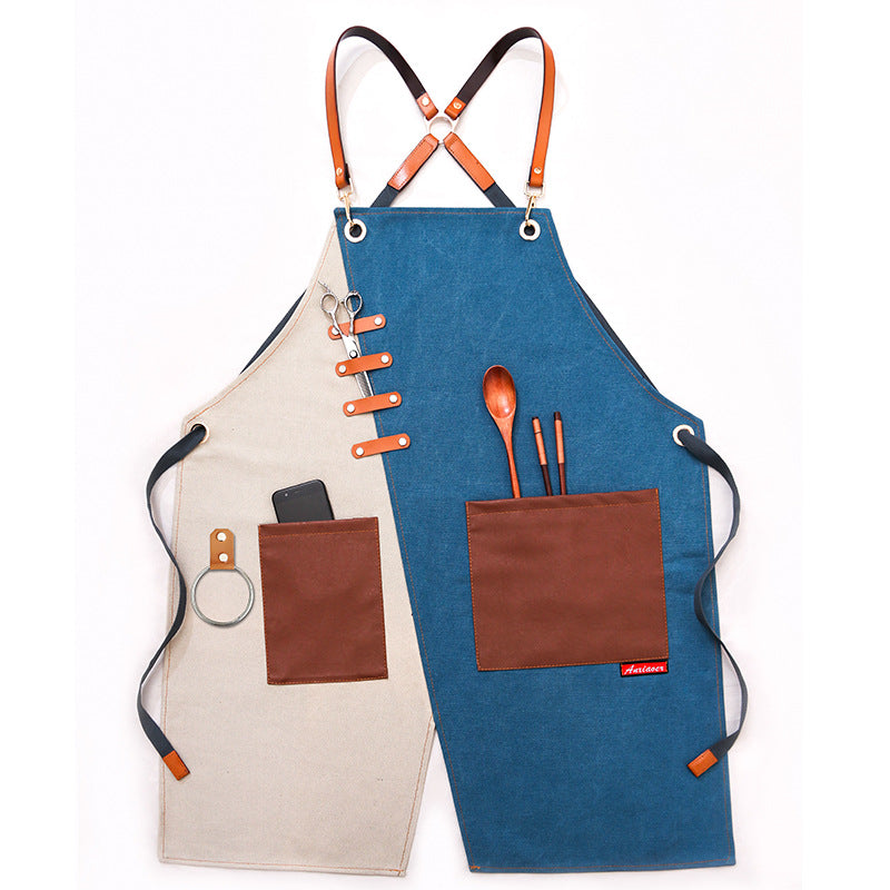 Heavey Duty Workman Demin Canvas Aprons P239-Leather Canvas Aprons-Blue White-Hook-Free Shipping Leatheretro
