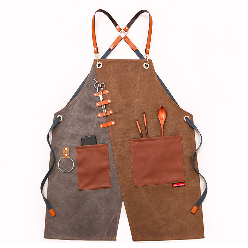 Heavey Duty Workman Demin Canvas Aprons P239-Leather Canvas Aprons-Gray Yellow-Shoulder-Free Shipping Leatheretro