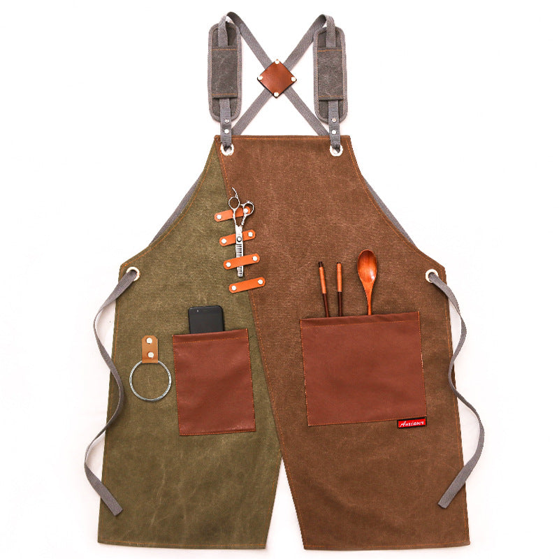 Heavey Duty Workman Demin Canvas Aprons P239-Leather Canvas Aprons-Green Yellow-Shoulder-Free Shipping Leatheretro