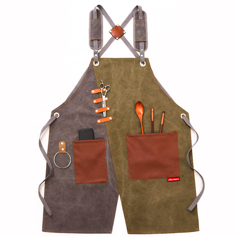 Heavey Duty Workman Demin Canvas Aprons P239-Leather Canvas Aprons-Gray Gree-Shoulder-Free Shipping Leatheretro
