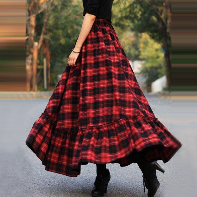 Vintage Plaid Design Women Long Skirt-Skirts-Red-S-Free Shipping Leatheretro