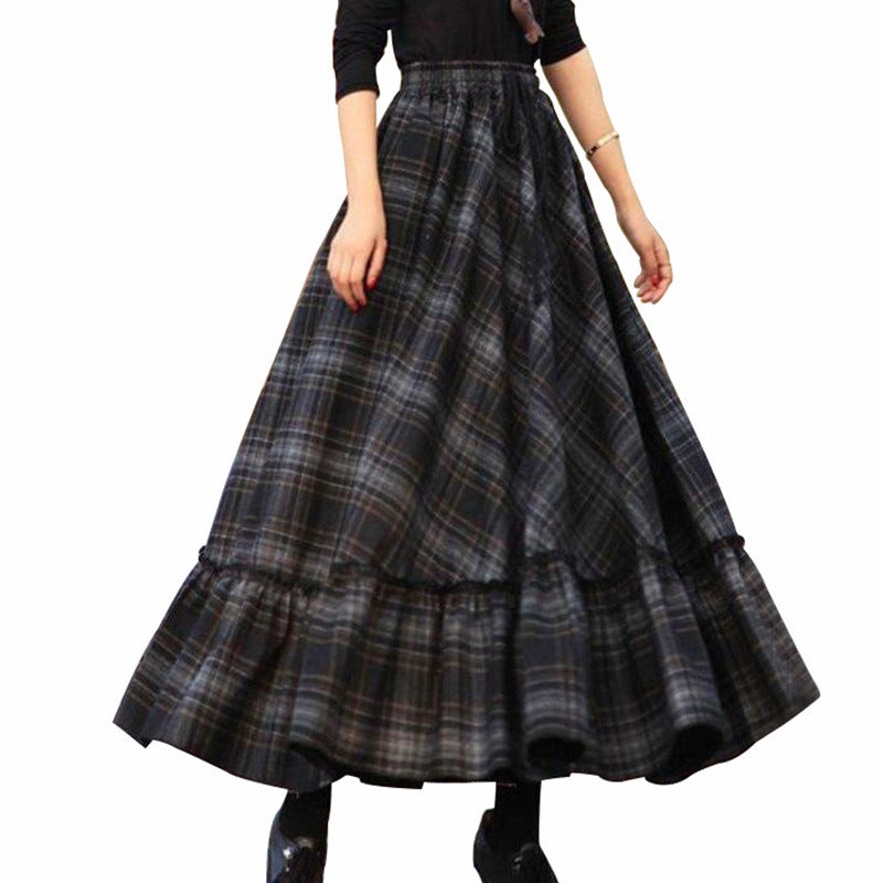 Vintage Plaid Design Women Long Skirt-Skirts-Red-S-Free Shipping Leatheretro