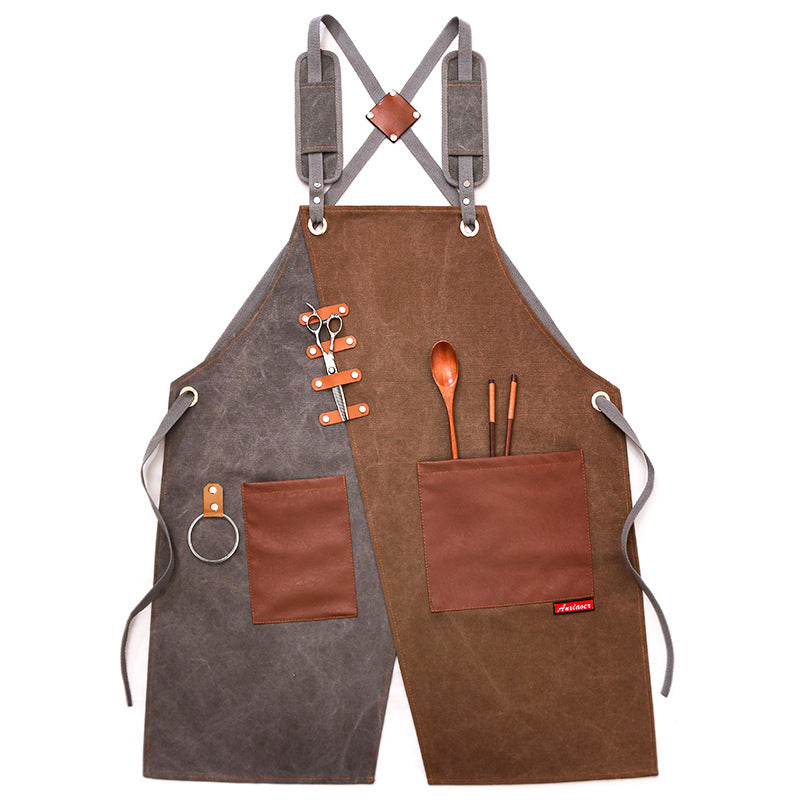 Heavey Duty Workman Demin Canvas Aprons P239-Leather Canvas Aprons-Gray Yellow-Shoulder-Free Shipping Leatheretro