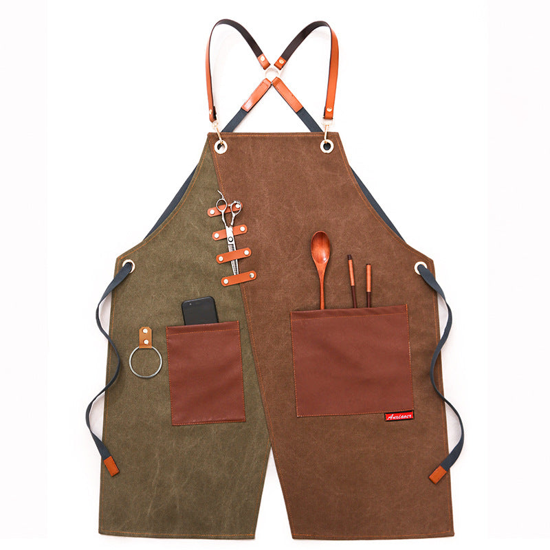 Heavey Duty Workman Demin Canvas Aprons P239-Leather Canvas Aprons-Green Yellow-Hook-Free Shipping Leatheretro