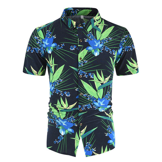 Casual 3D Floral Print Short Sleeves Men's Shirts-Shirts & Tops-Green-M-Free Shipping Leatheretro
