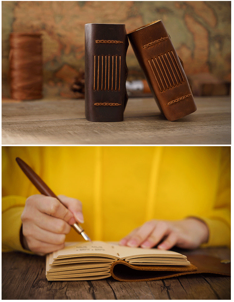 Vintage Handmade Leather Pocket Notebook P556-Notebooks & Notepads-Brown-Free Shipping Leatheretro