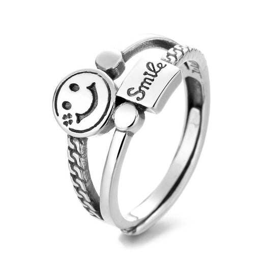 Smile Twist Design Vintage Silver Rings for Women-Rings-A-Open End-Free Shipping Leatheretro