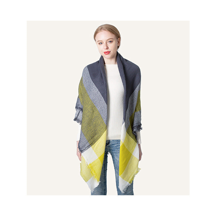 Winter Warm Plaid Scarves for Women-Scarves & Shawls-Yellow Plaid-140cm-Free Shipping Leatheretro