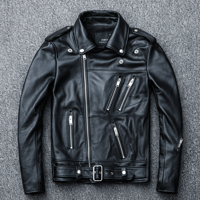 Designed Motorcycle Cowhide Leather Jackets for Men-Coats & Jackets-Black-S-Free Shipping Leatheretro