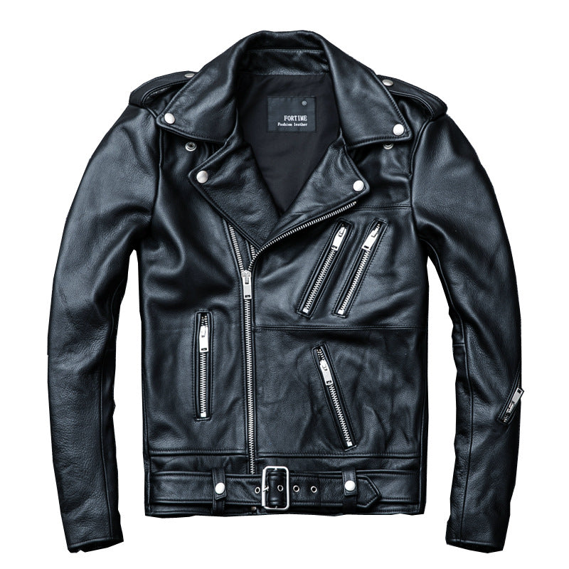 Designed Motorcycle Cowhide Leather Jackets for Men-Coats & Jackets-Black-S-Free Shipping Leatheretro