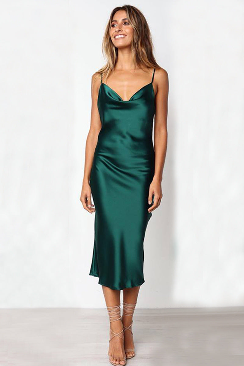 Sexy Satin Halter Home Wear Dresses-Dresses-Green-S-Free Shipping Leatheretro
