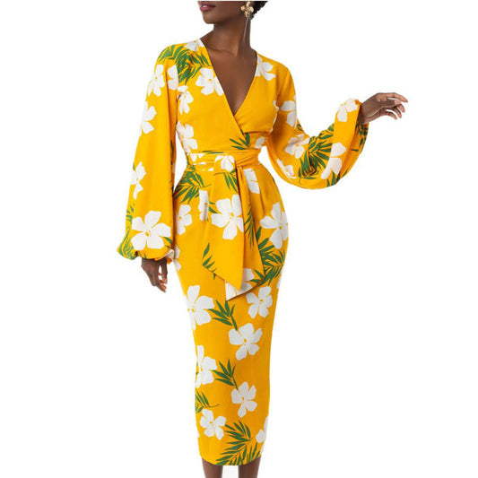 Bright V Neck Plus Sizes Office Lady Dresses-Dresses-Yellow-S-Free Shipping Leatheretro