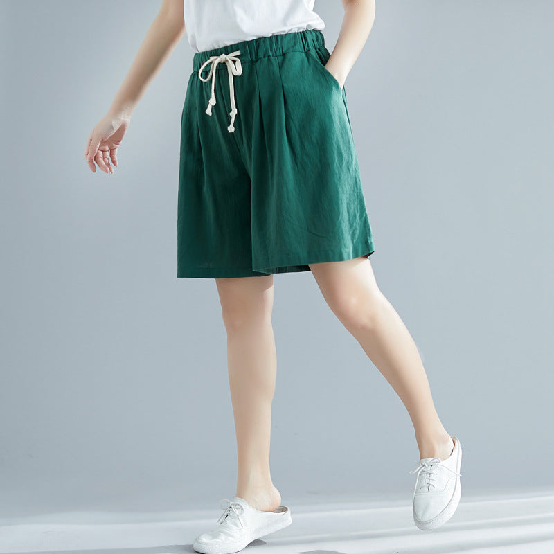 Leisure Linen Elastic Waist Summer Women Short Pants-Pants-Green-M-Free Shipping Leatheretro