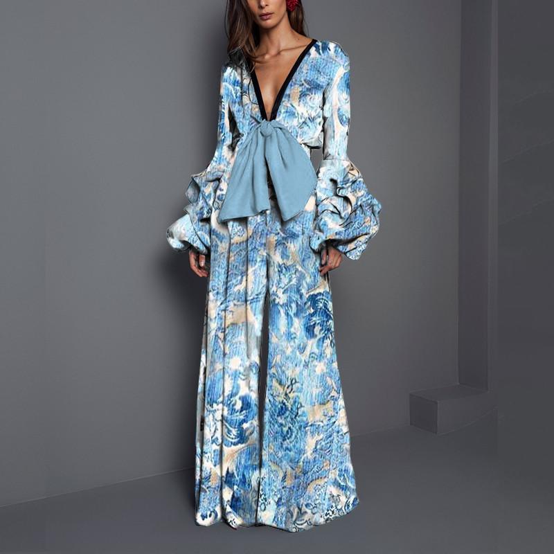 Women Sexy Bow Design Long Sleeves Jumpsuits-Jumpsuits-Blue-S-Free Shipping Leatheretro