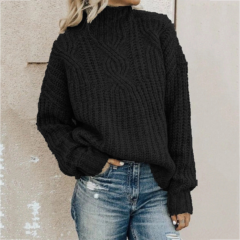 Fashion Women Knitted High Neck Sweaters-Shirts & Tops-Black-S-Free Shipping Leatheretro