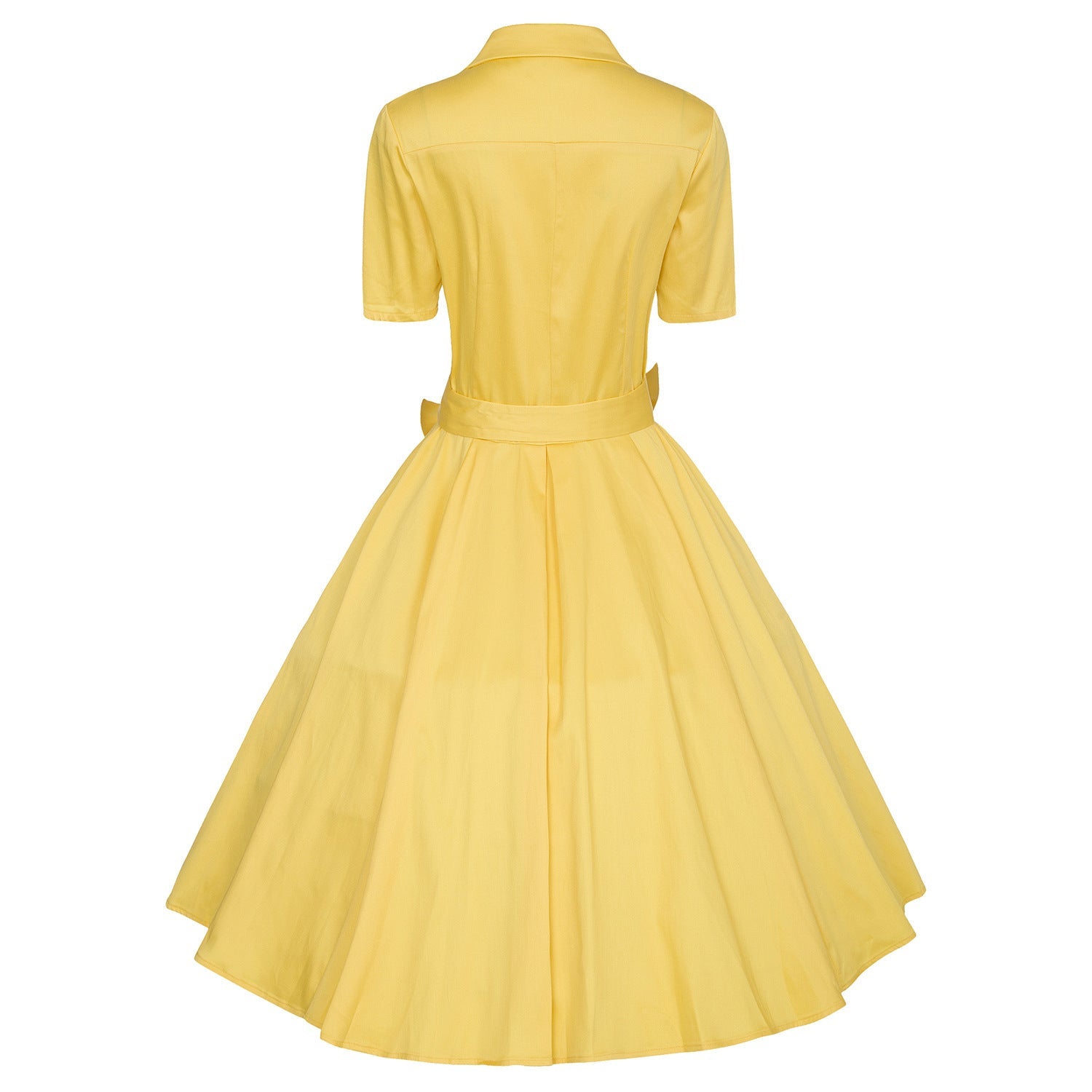 Elegant Cotton Short Sleeves Dresses-Dresses-Yellow-S-Free Shipping Leatheretro