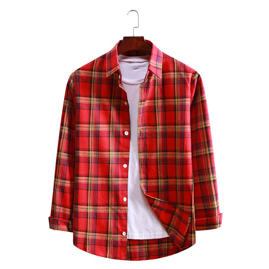 Casual Plaid Long Sleeves Shirts for Men-Shirts & Tops-AL025-Red-M-Free Shipping Leatheretro