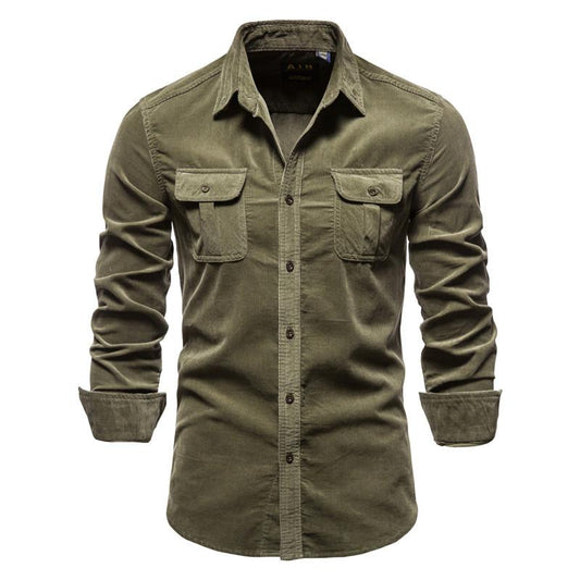 Casual Men Cotton Long Sleeves Shirts-Shirts & Tops-Green-M-Free Shipping Leatheretro