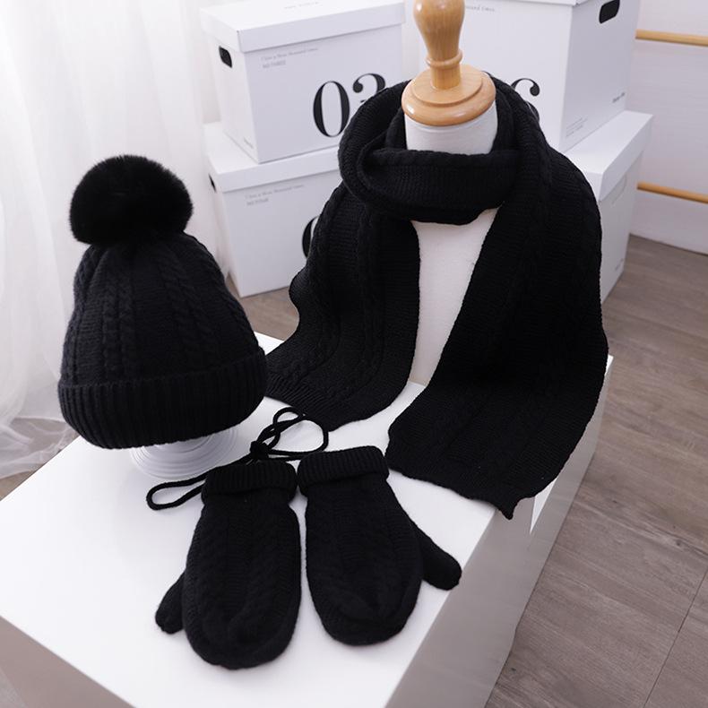 Kids Winter Kitting 3pcs/Set Hats&Scarfs&Gloves-Hats-Black-Free Shipping Leatheretro