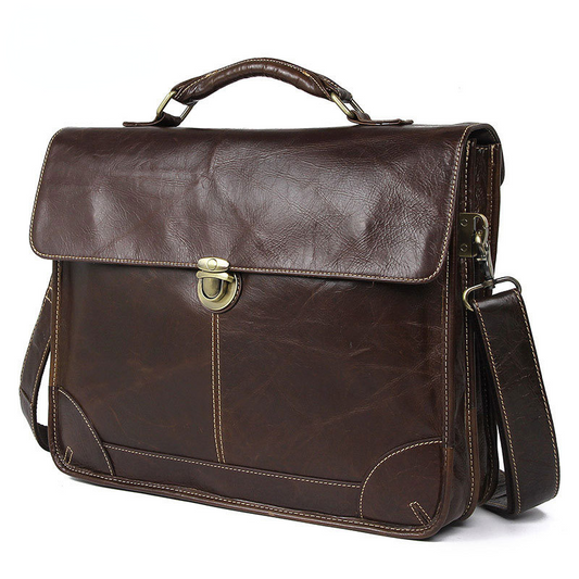 Cowhide Classical Men's Leather Briefcase 7091-Leather Briefcase-Coffee-Free Shipping Leatheretro