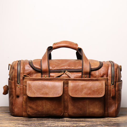 New Men Leather Traveling Shoudler Bags L0571-Leather Duffle Bags-Brown-Free Shipping Leatheretro