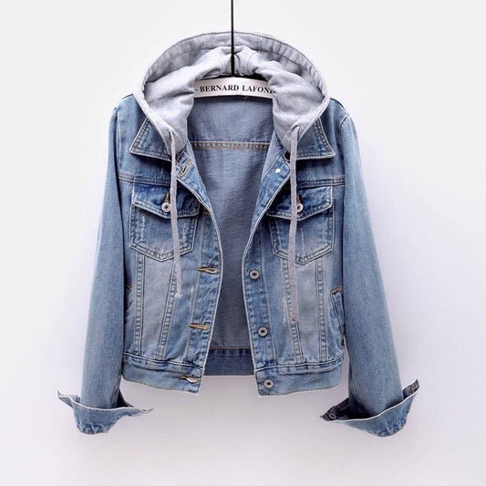 Casual Hoodies Denim Jacket for Girls-Coats & Jackets-Light Blue-S-Free Shipping Leatheretro