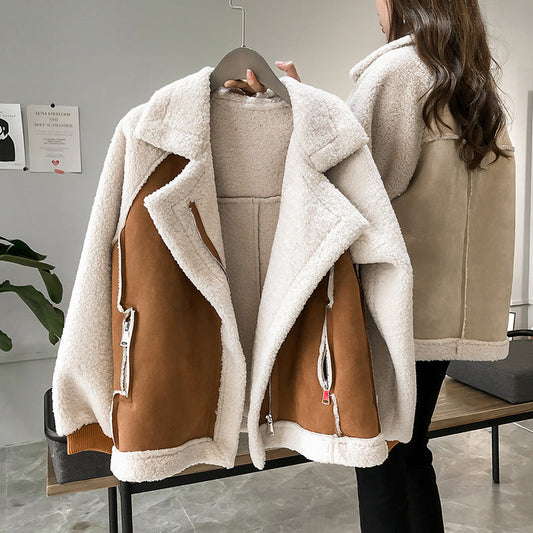 Fashion Leather with Fur Short Jackets Coats-Coats & Jackets-Khaki-S-Free Shipping Leatheretro