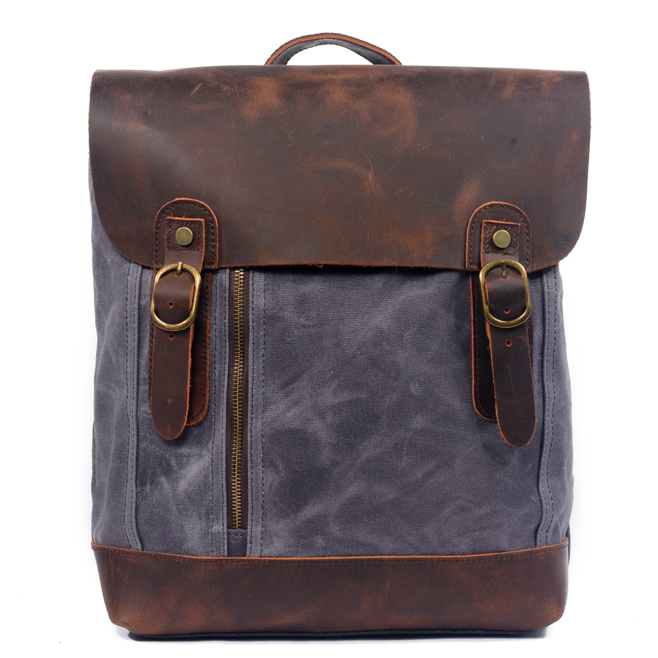 Leisure Vintage Waterproof Leather Canvas Backpack 659LA-Leather Canvas Backpack-Black-Free Shipping Leatheretro