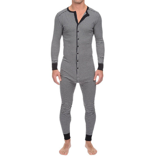 Casual Long Sleeves Jumpsuits Sleepwear for Men-Sleepwear & Loungewear-White-S-Free Shipping Leatheretro