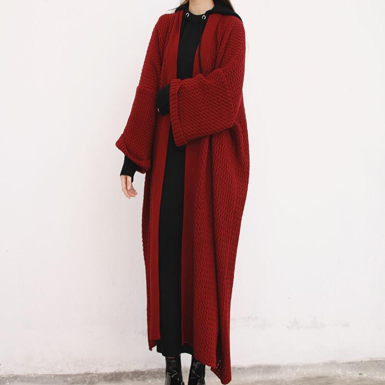 Plus Sizes Loose Knitting Women Overcoat-Women Outerwear-Wine Red-One Size-Free Shipping Leatheretro