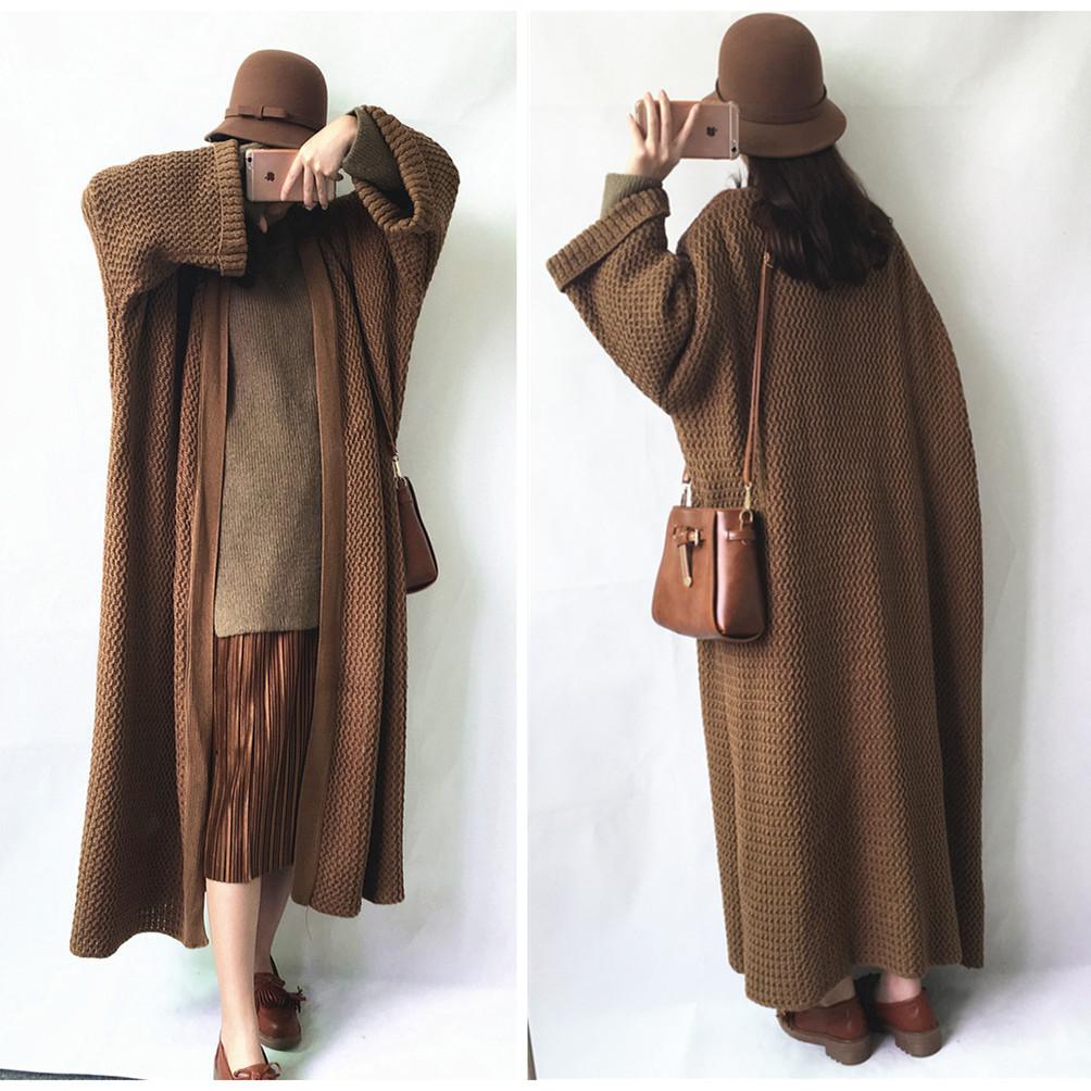 Plus Sizes Loose Knitting Women Overcoat-Women Outerwear-Brown-One Size-Free Shipping Leatheretro