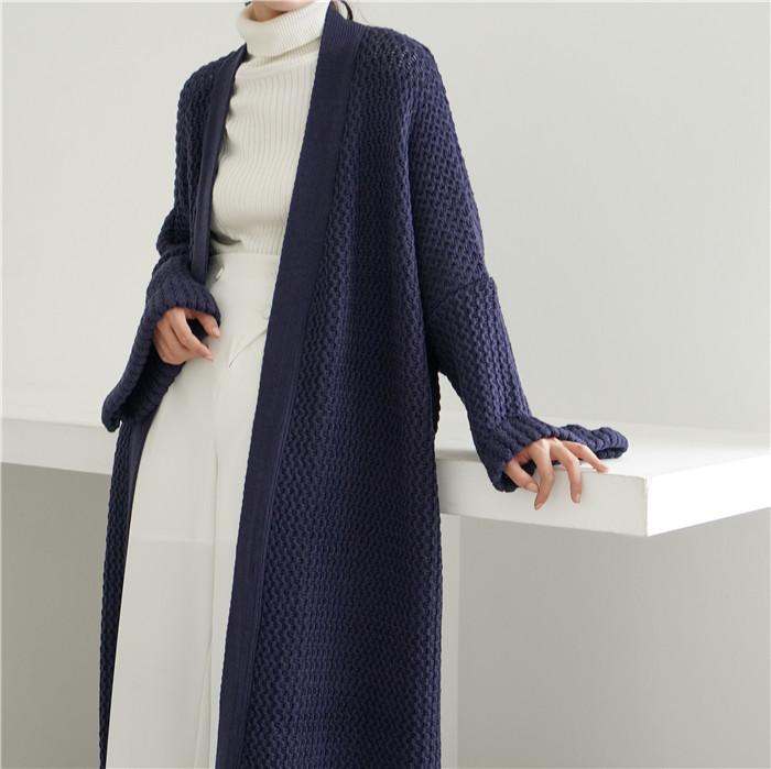 Plus Sizes Loose Knitting Women Overcoat-Women Outerwear-Navy Blue-One Size-Free Shipping Leatheretro